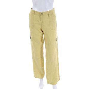 Essentiel Womens Linen Mid-Rise Zippered Wide-Leg Pants Yellow Size 6